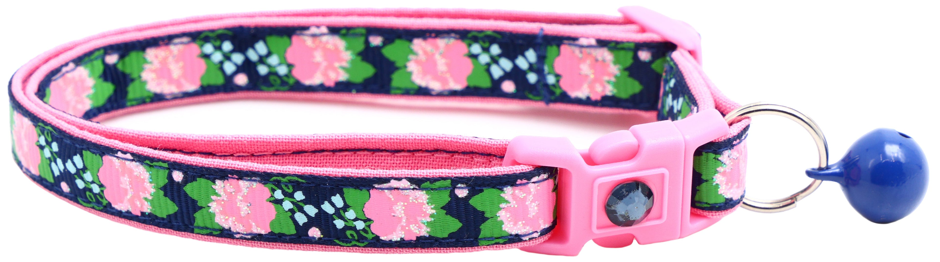 Pink Carnations on Navy Cat Collar