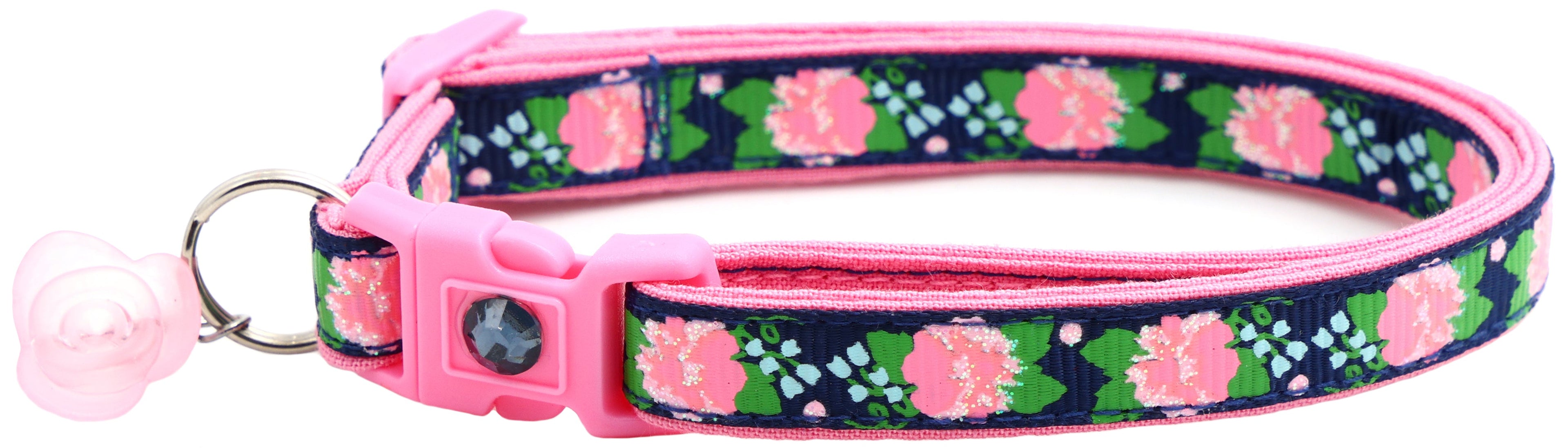 Pink Carnations on Navy Cat Collar