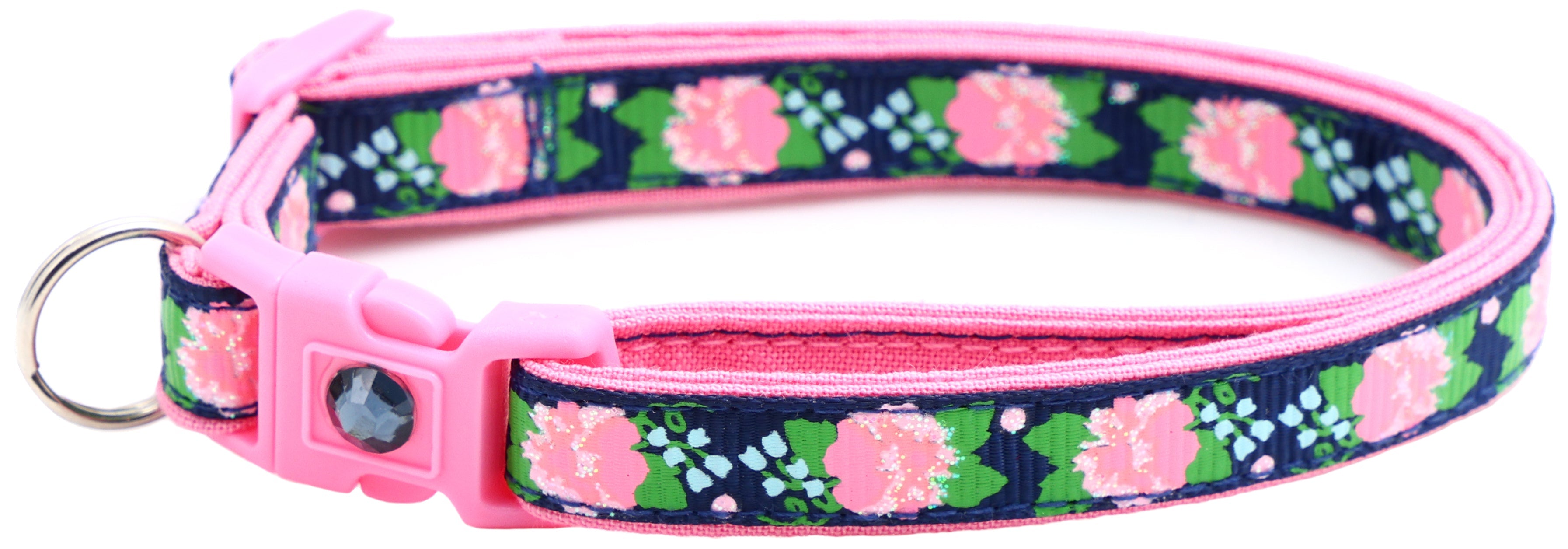 Pink Carnations on Navy Cat Collar