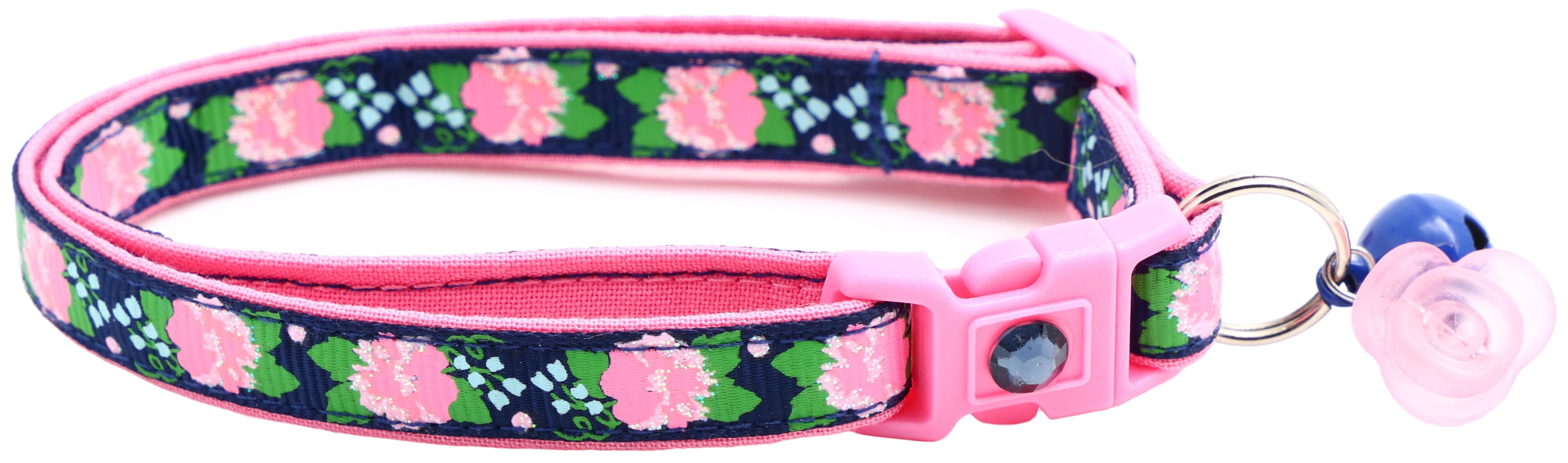 Pink Carnations on Navy Cat Collar