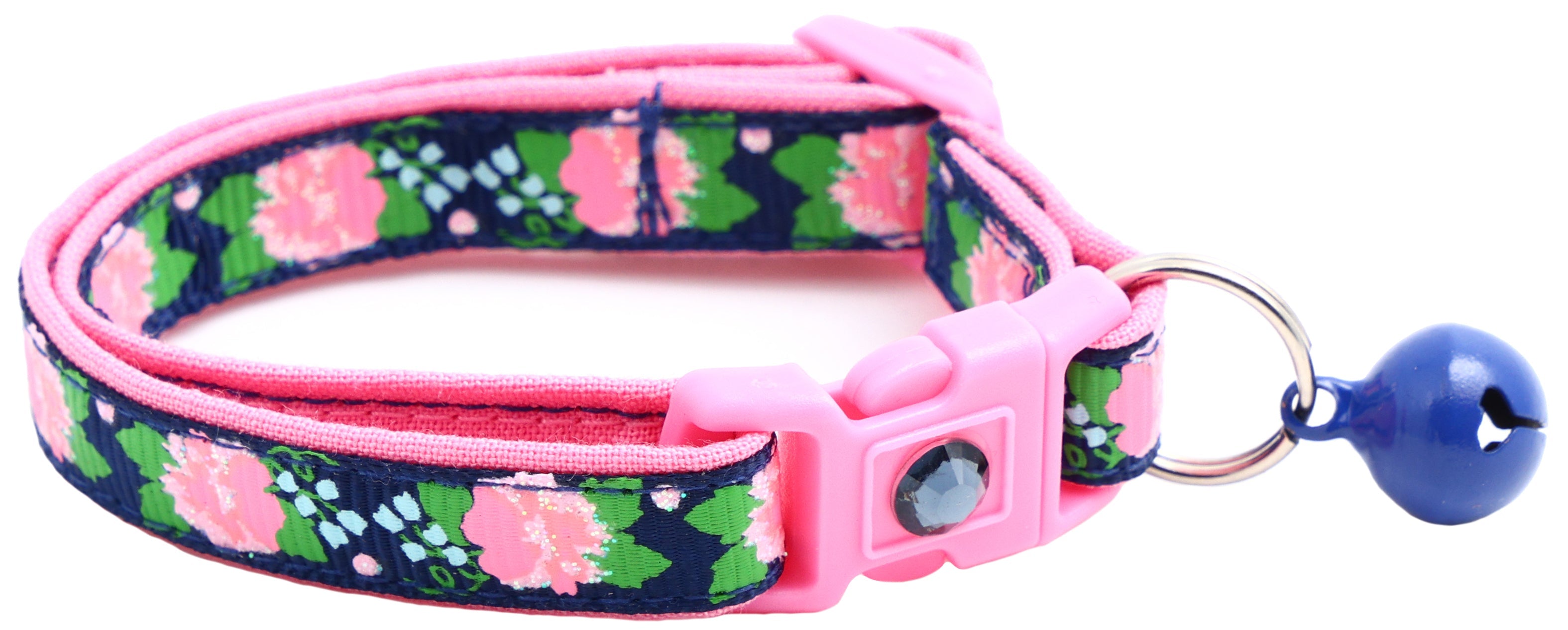 Pink Carnations on Navy Cat Collar