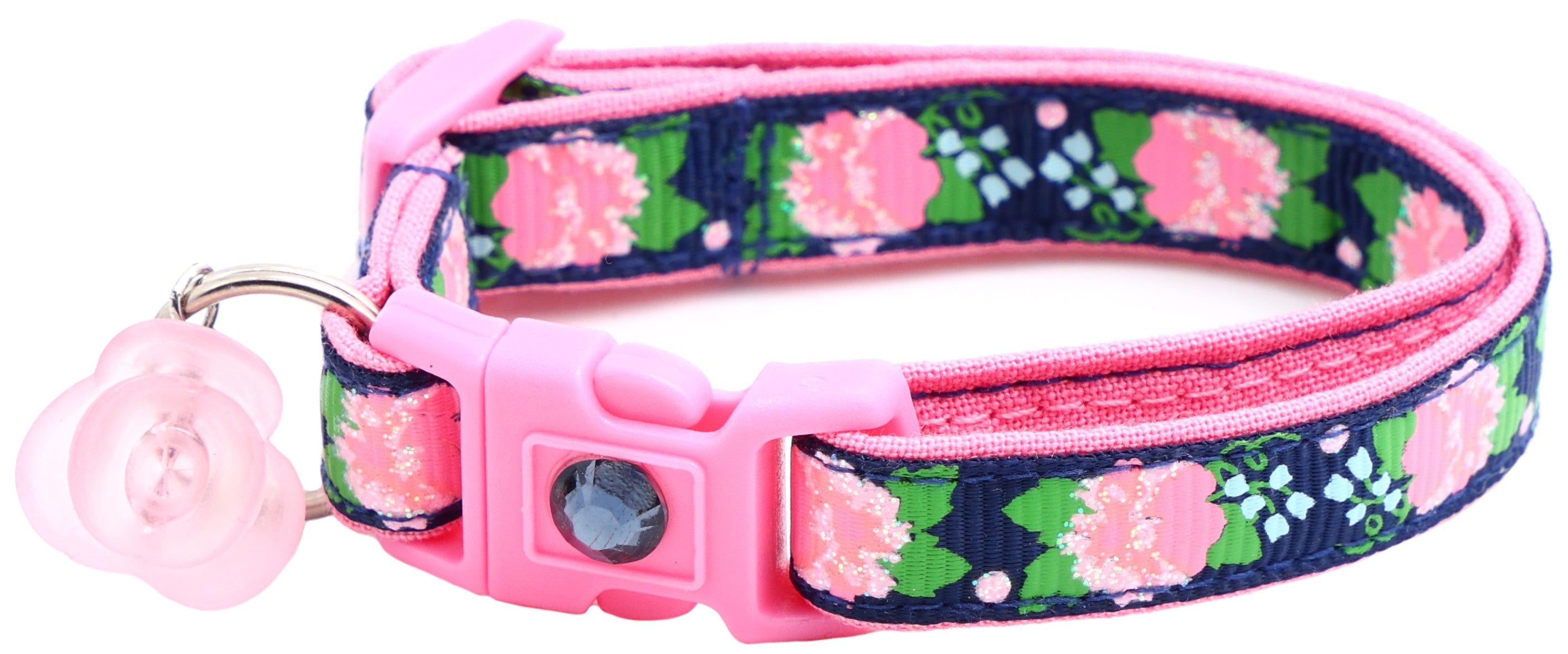 Pink Carnations on Navy Cat Collar