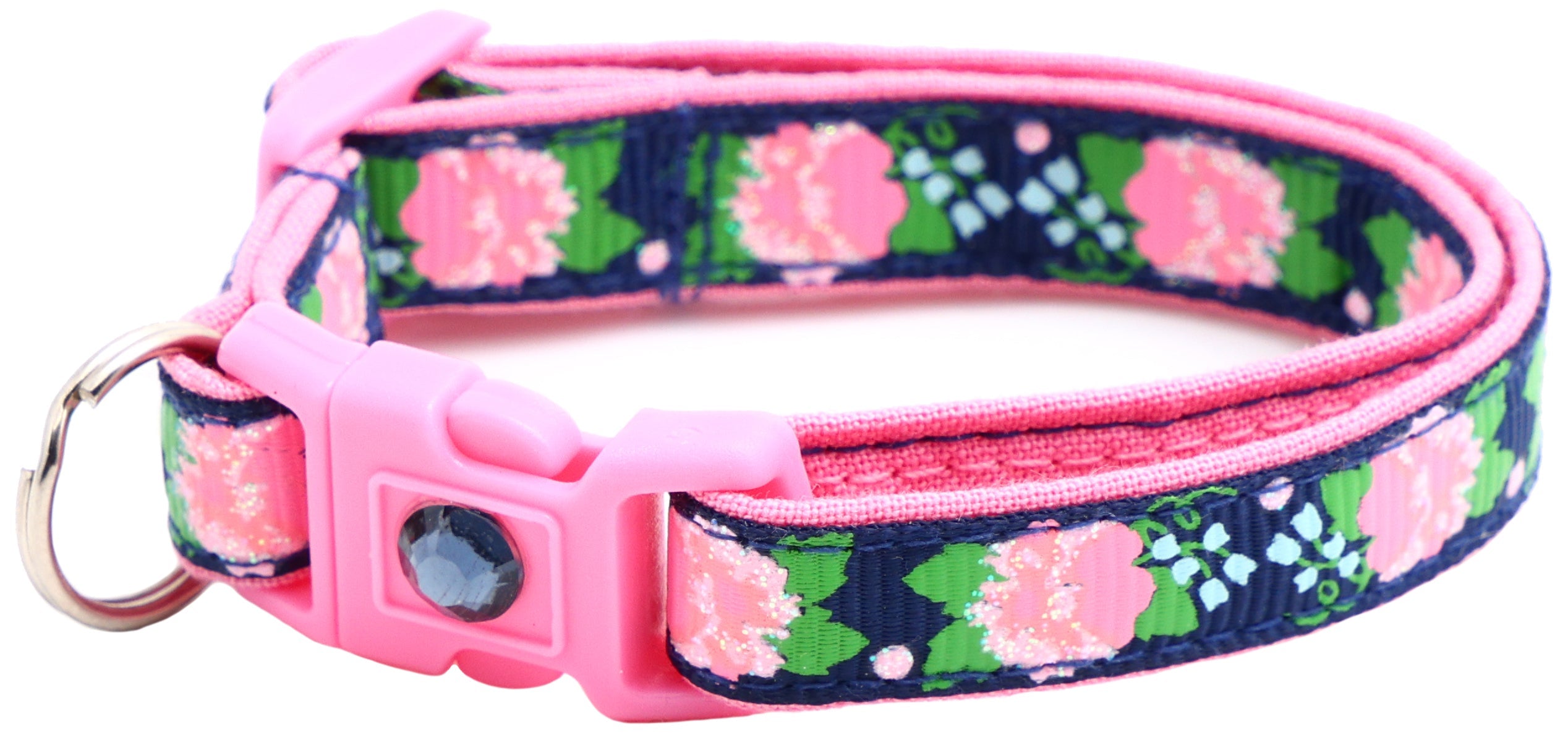 Pink Carnations on Navy Cat Collar