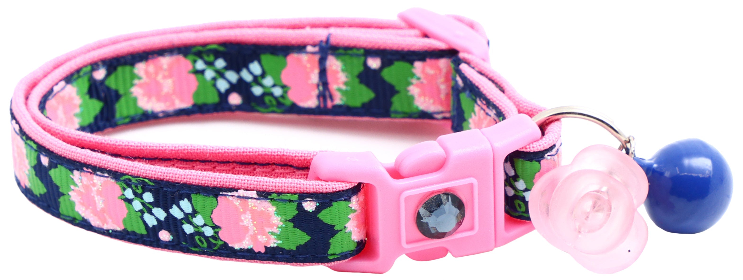 Pink Carnations on Navy Cat Collar