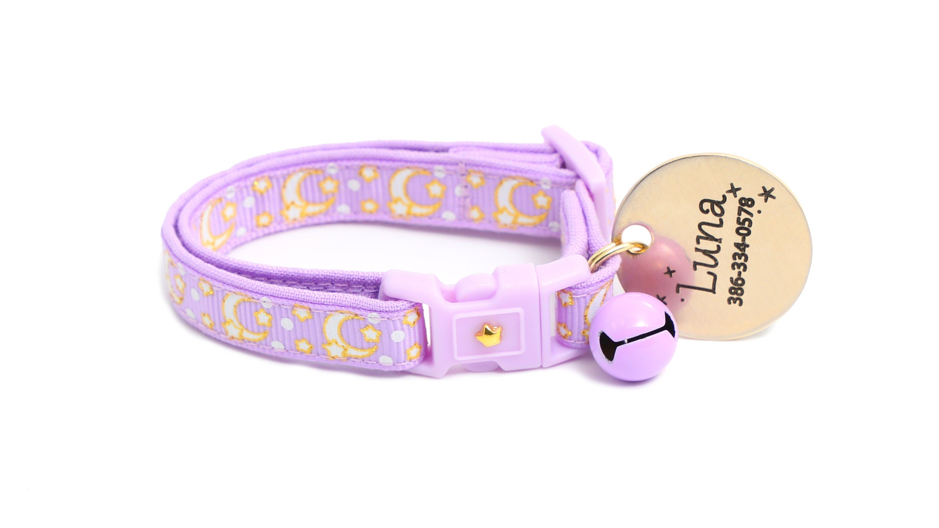 Gold Moons and Stars on Pastel Purple Cat Collar